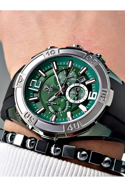 Fiesta Black Color Sport Silicone Steel Case Men Wrist Watch + Bracelet