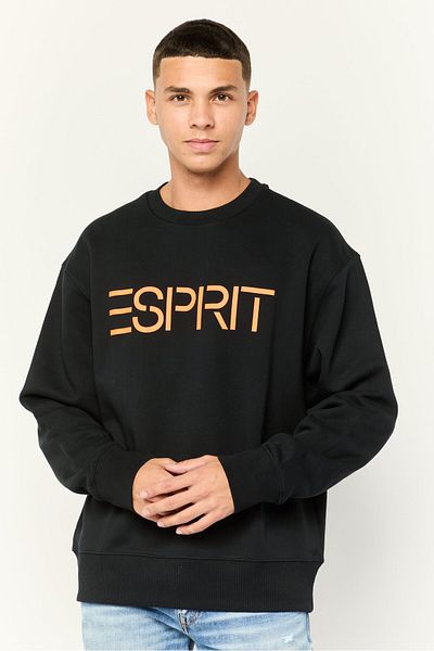 Esprit Men Crew Neck Long Sleeves Brand Logo Sweatshirts, Black