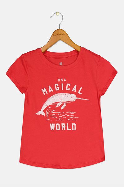 GAP Kids Girl Graphic Printed Short Sleeve T-shirt, Red