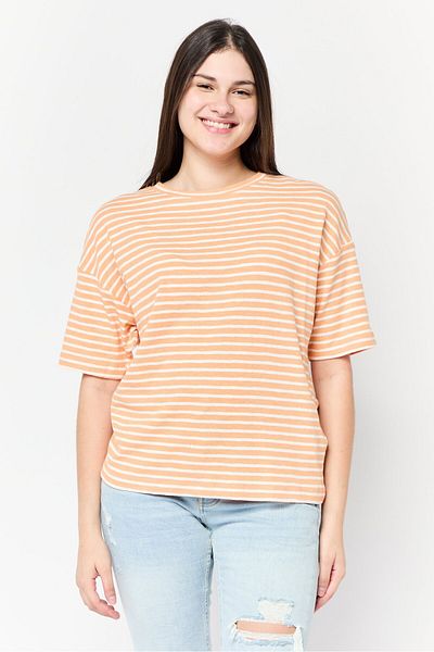 Esprit Women Crew Neck Short Sleeves Yarn Dye T-Shirt, Multicolor