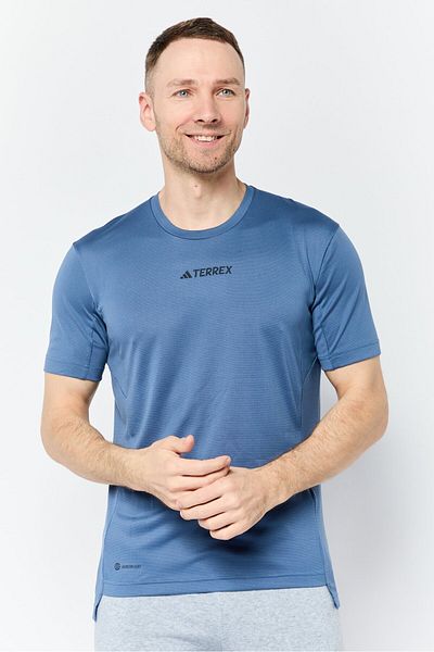 adidas Men Sportswear Fit Short Sleeve Hiking T-Shirt, Slate Blue