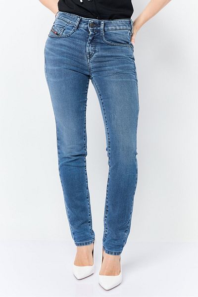 Diesel Women Slim Fit Washed Stretchable Jeans, Medium Wash
