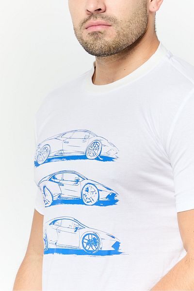 Lamborghini Men Crew Neck Short Sleeves Brand Logo T-shirt, White