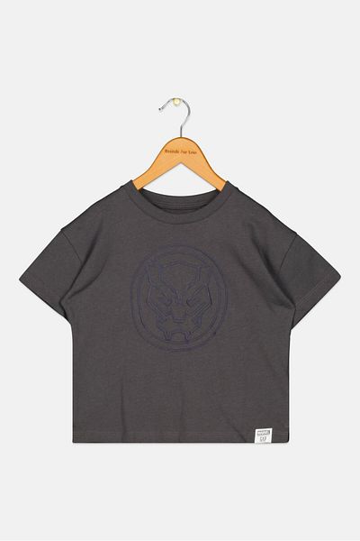 GAP X Marvel Toddlers Boy Round Neck Short Sleeve Graphic Print T-shirt, Dark Grey