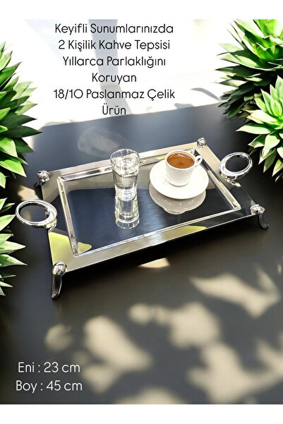 Tiamo Hatır Ayaklı Kahve Tepsi Gümüş