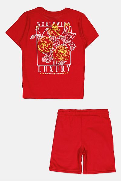 Brooklyn Toddlers Boy 2 Pieces Graphic Print T-shirt And Shorts Set, Red