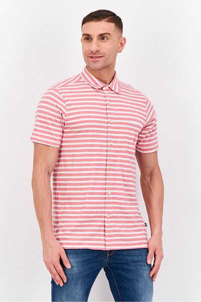 Nautica Men Regular Fit Stripe Short Sleeves Polo, White/red