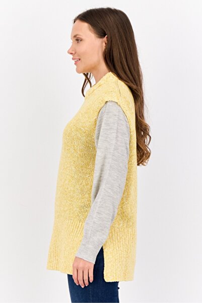 Esprit Women Crew Neck Crochet Sweater Vest, Yellow
