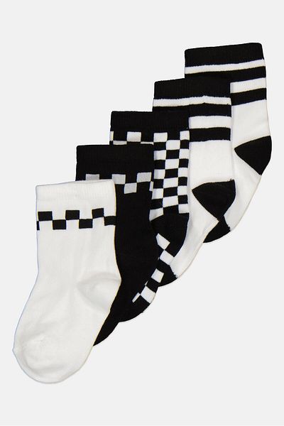 RBX Kids Boy 5 Pairs Checkered Socks, Black/white