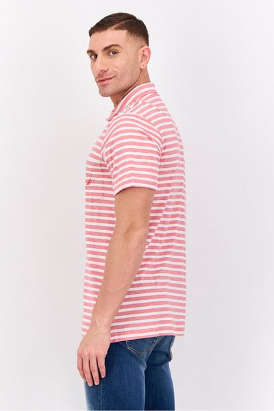 Nautica Men Regular Fit Stripe Short Sleeves Polo, White/red