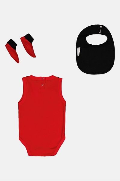 NBA Toddlers Boy 3 Piece Bodysuit, Bib, And Bootie Set, Red