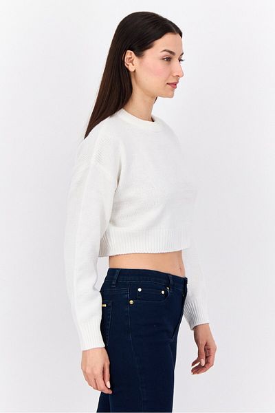 Don't Call Me Jennyfer Women Ribbed Collar Crochet Sweater, White