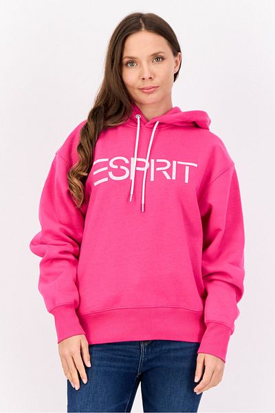 Esprit Women Brand Logo Long Sleeve Hooded Sweatshirts, Dark Pink