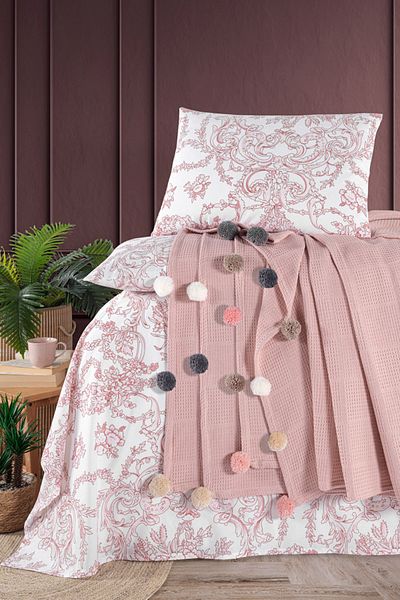 Beğenal 100% Cotton Beğenal Powder Colored Single Pompom Pique Set