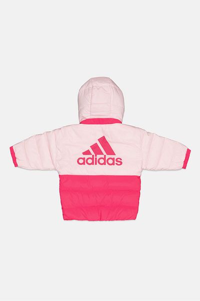 adidas Toddlers Girl Colorblock Hooded Puffer Jacket, Light Pink/neon Pink