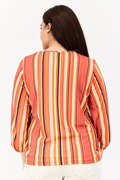 DeFacto Women Round Neck Yarn Dye Tops, Multicolor