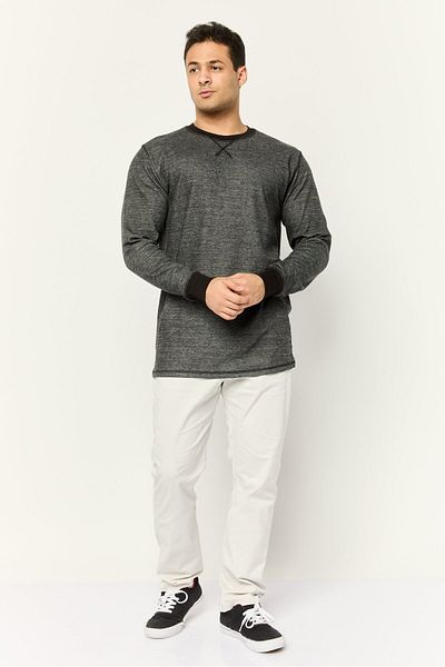 Company Eighty One Men Crew Neck Heather Long Sleeves Sweatshirt, Black