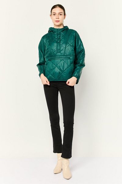 AMERICAN EAGLE Women Solid Hooded Jackets, Teal Green