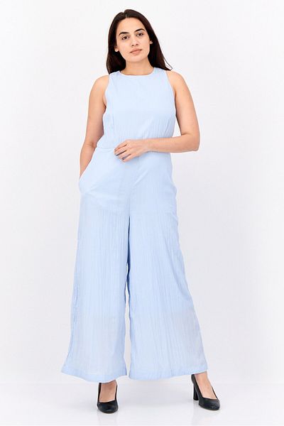 Esprit Women Plain Sleeveless Jumpsuits, Light Blue