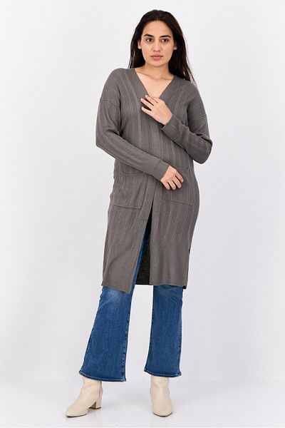 PİNK ROSE Women Split Neck Knitted Cardigan, Dark Green