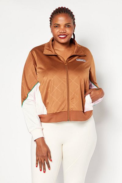 adidas Women Plus Size Long Sleeve Training Track Jacket, Brown/Pink