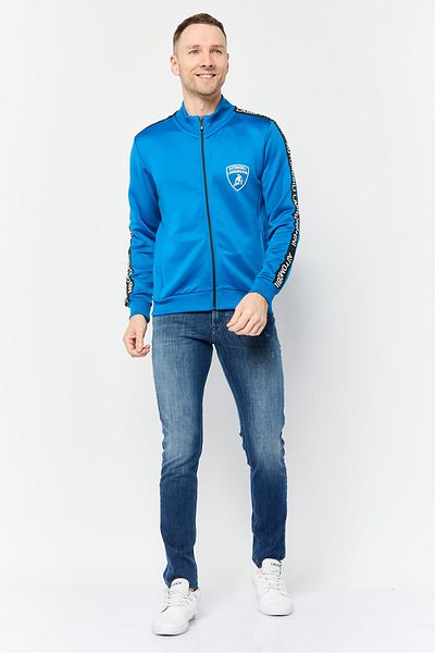 Lamborghini Men Mock Neck Brand Logo Full Zip Sweatshirt, Blue