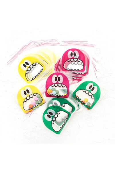 Hyd Monster Patterned Banded Transparent Bag Gift Self Adhesive Gelatin 10X15Cm 100 Pieces