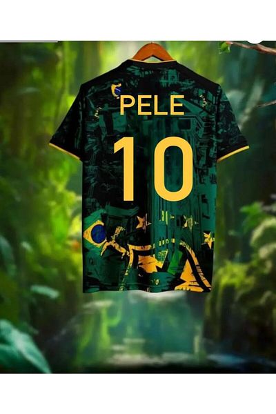 Lion Spor PELE 10 Βραζιλία Ειδικού Σχεδιασμού "The Prince" Ποδοσφαιρική φανέλα Πράσινη Προσαρμοσμένη Πράσινη φανέλα
