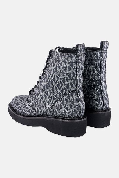 Michael Kors Women Medium Haskell Lace Up Mid Calf Boot, Sliver/black