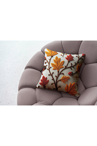 Ahsen Dekoratif Modern Stylish Aesthetic Autumn Leaf Themed Digital Printed Luxury Velvet 4-Piece Throw Pillow Cover Set