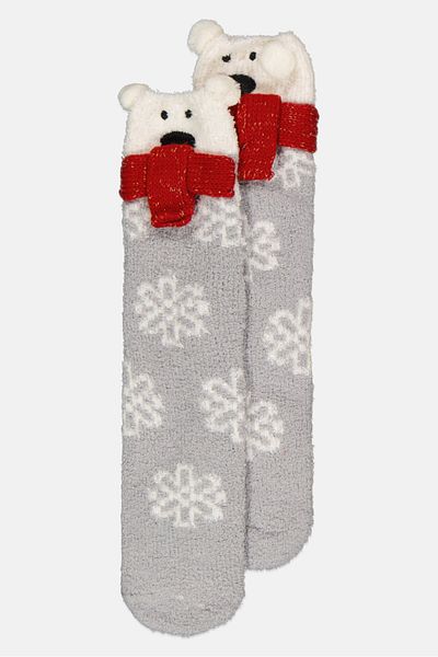 Dress Barn Women 1 Pair Knitted Bear Slipper Socks, Grey