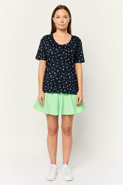 Esprit Women Crew Neck Short Sleeve Allover Print Top, Multicolour