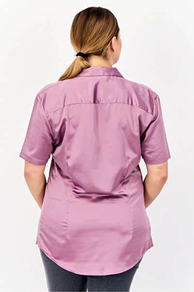 Asos Design Women Spread Collar Short Sleeve Plain Top, Purple