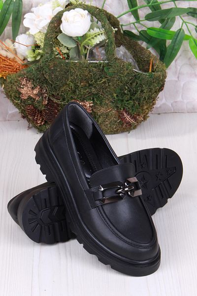 fort 35827 Black Skin Buckle Detailed Comfortable Loafer Women's Shoes
