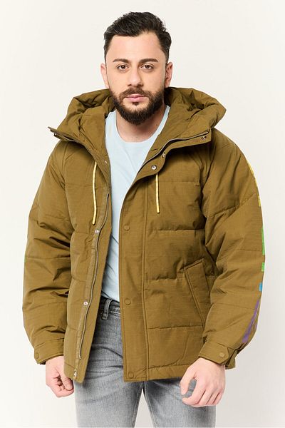 Esprit Men Hooded Graphic Print Puffer Jackets, Dark Olive