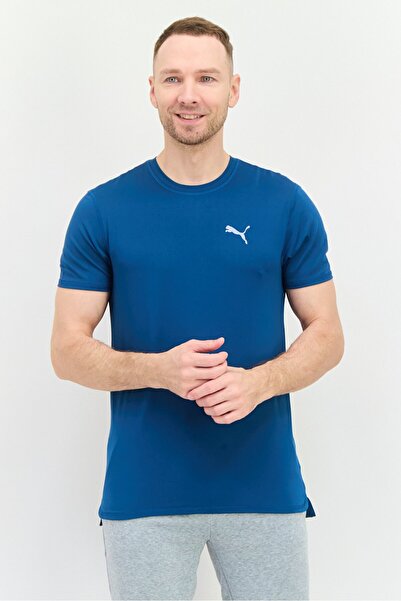 Puma تي شيرت رجالي رياضي بأكمام قصيرة للجري، أزرق مخضر