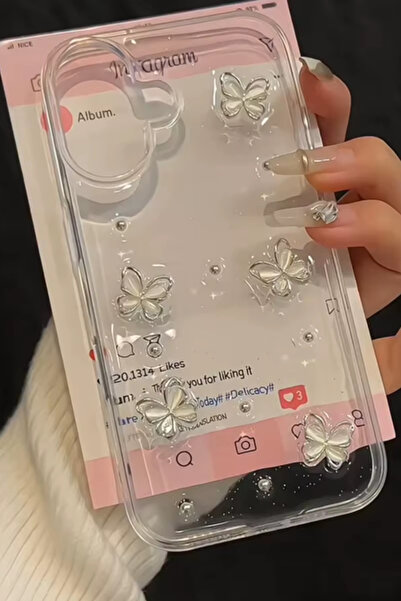 KVK PRİVACY Apple iPhone 16 Compatible Case Flower Butterfly Shockproof Soft Silicone Cover