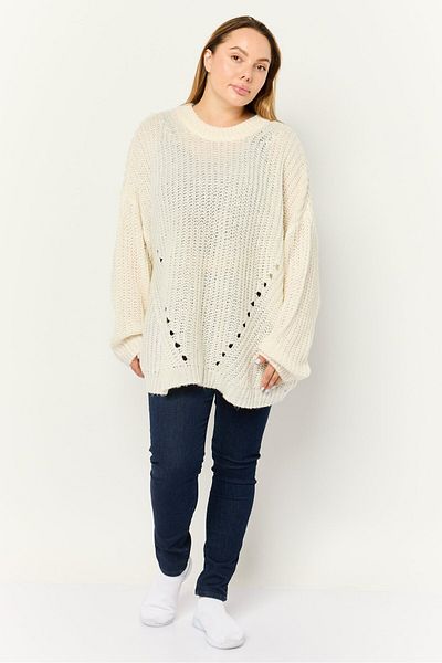 AMERICAN EAGLE Women Ribbed Collar Crochet Sweater, Off White
