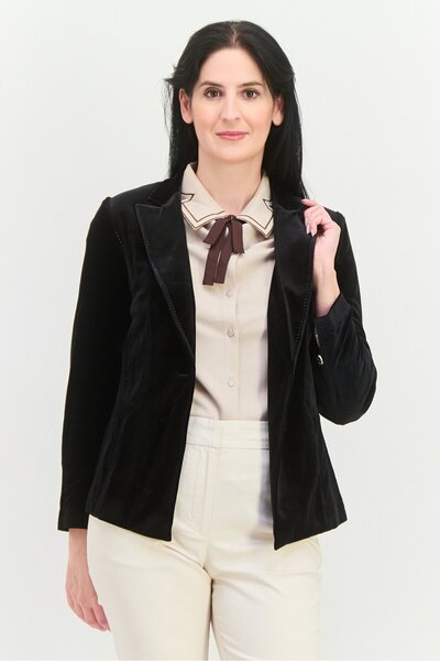 Steve Madden Women Regular Fit Velvet Casual Blazer, Black