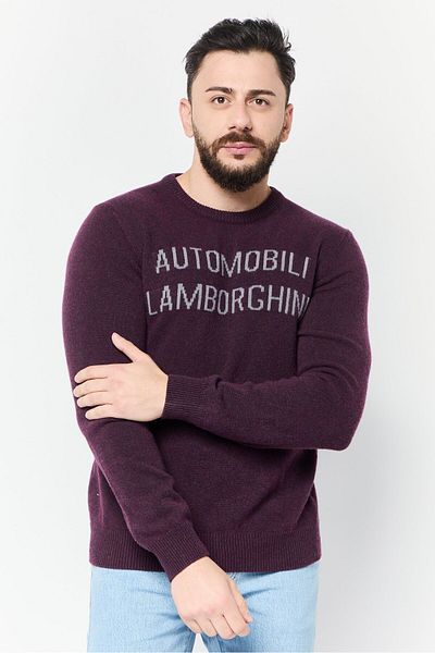 Lamborghini Men Ribbed Collar Knitted Sweater, Plum