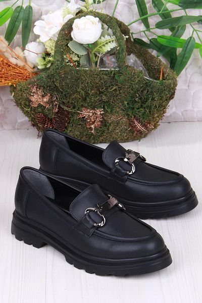 fort 35821 Black Skin Buckle Detailed Comfortable Loafer Women's Shoes