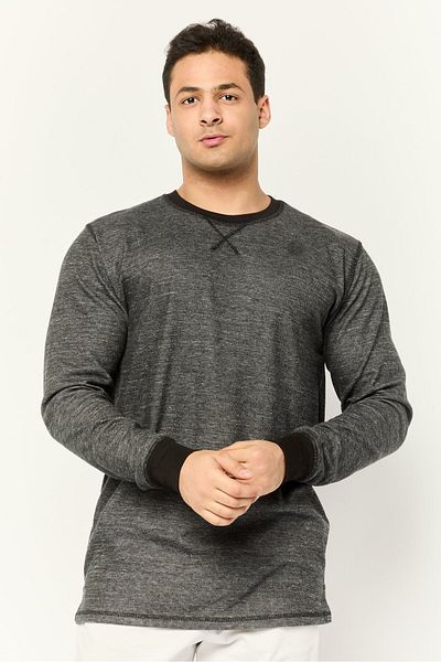 Company Eighty One Men Crew Neck Heather Long Sleeves Sweatshirt, Black