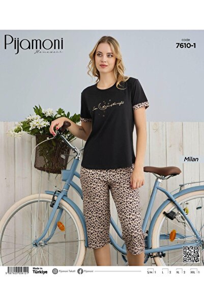 Pijamoni Leopar Desenli Bambu Milan Kumaş Kaprili Kadın Pijama Takımı