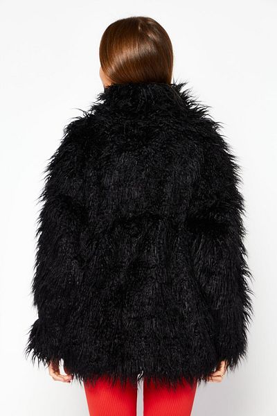 adidas Women Sportswear Fit Long Sleeve Faux Fur Outdoor Jacket, Black