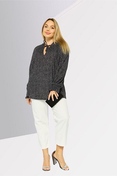 Michael Kors Women Tie Neck Long Sleeve Paisley Blouse, Black/Red