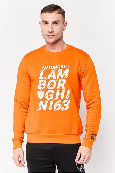 Lamborghini Men Crew Neck Graphic Printed Long Sleeves Sweatshirt, Orange