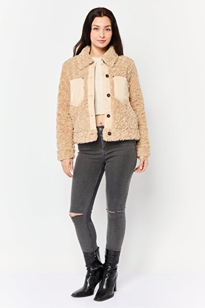 Esprit Women Textured Sherpa Jacket, Beige