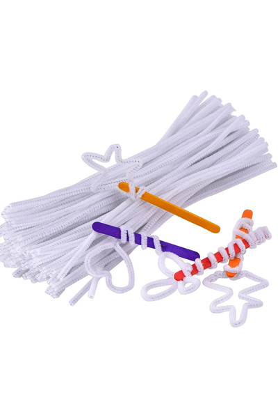 Dünya Magnet Beyaz Renkli 50 Adet Şönil, Eğitici Şönil Seti, Tüylü Tel, 30 cm...