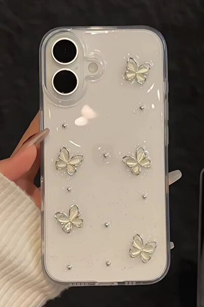 KVK PRİVACY Apple iPhone 16 Compatible Case Flower Butterfly Shockproof Soft Silicone Cover