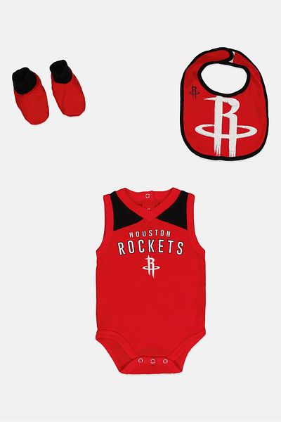 NBA Toddlers Boy 3 Piece Bodysuit, Bib, And Bootie Set, Red